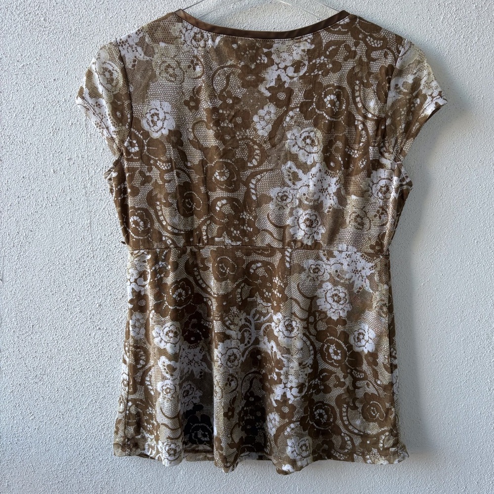 NY Co Medium Babydoll V Neck Cap Sleeve Sheer over Lining Olive Green‎ Fairy Y2K - Picture 3 of 12